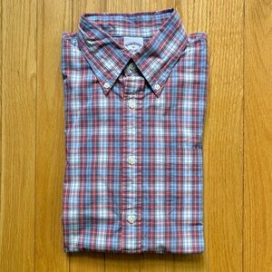 Brooks Brothers Men’s Long Sleeve Shirt 100% Cotton Medium Red Blue White Plaid